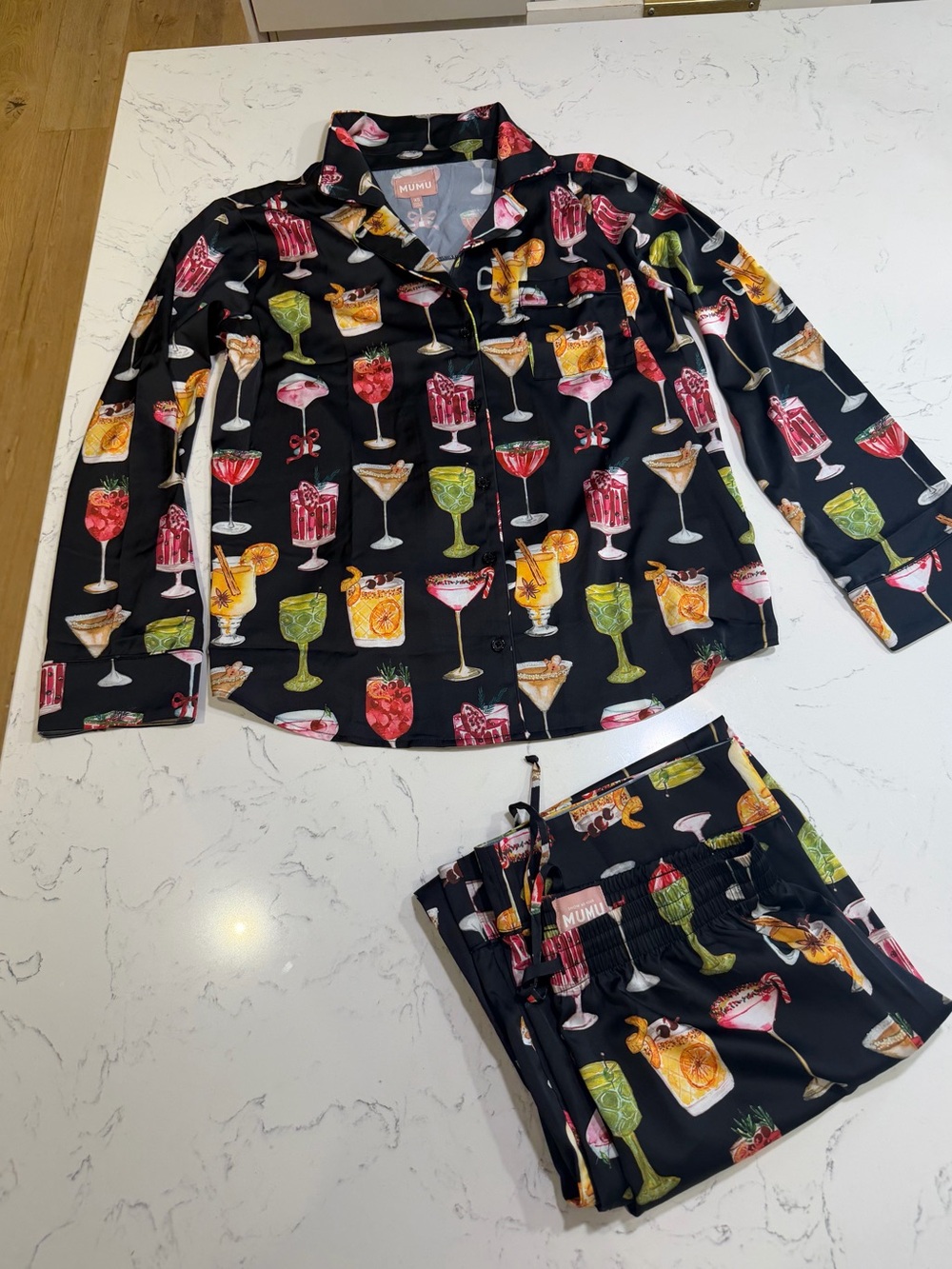 Show Me Your MuMu Black Cocktail Motif Satin Pajama Set